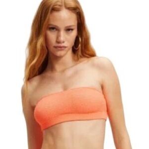 NWT Good American Women Orange Cream Crinkle Basic Bandeau Bikini Top